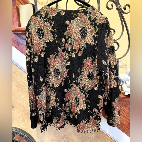 Dressbarn Woman Collection Floral Open Face Cardigan With Beaded Detail - Picture 3 of 16